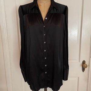 Frame black satin/silk long sleeve blouse